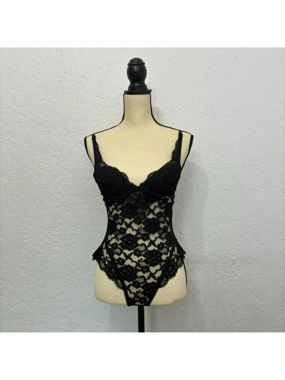 Vintage Victoria’s Secret gold label black floral mesh lace bodysuit